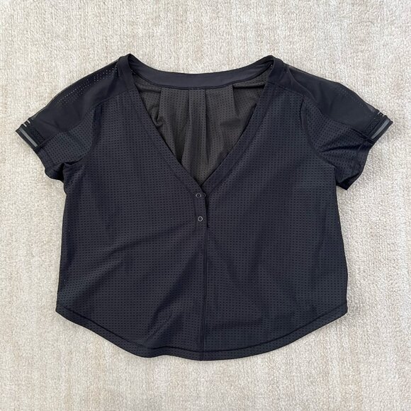 Lululemon Var-City Cropped Jersey Black Mesh Top - Picture 1 of 6